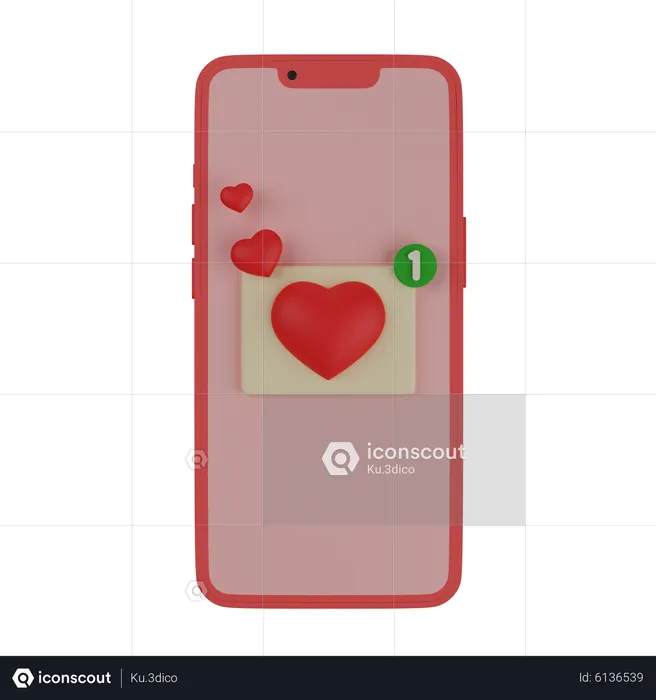 Mobile phone with a love message  3D Icon