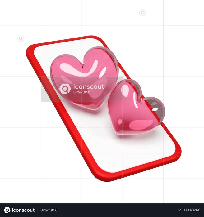 하트가 있는 휴대전화  3D Icon