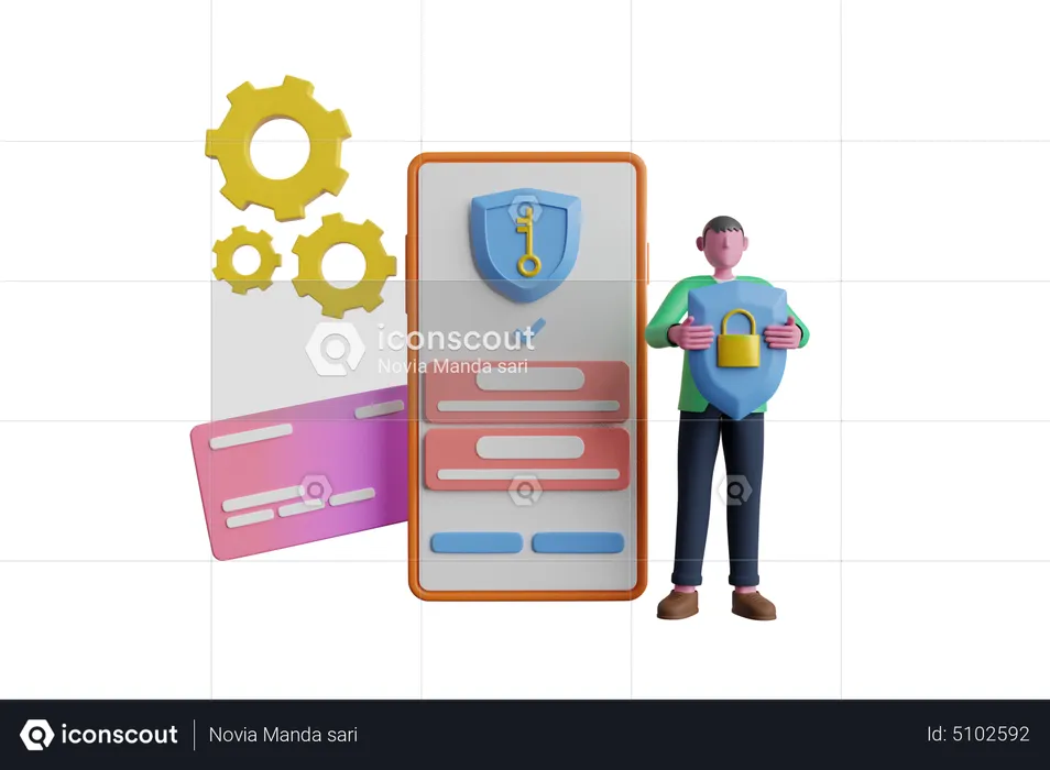 Mobile security app  3D Illustration