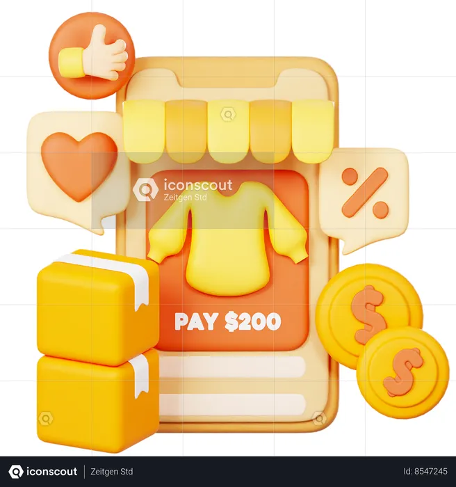 Mobile Shoping Payment  3D Illustration