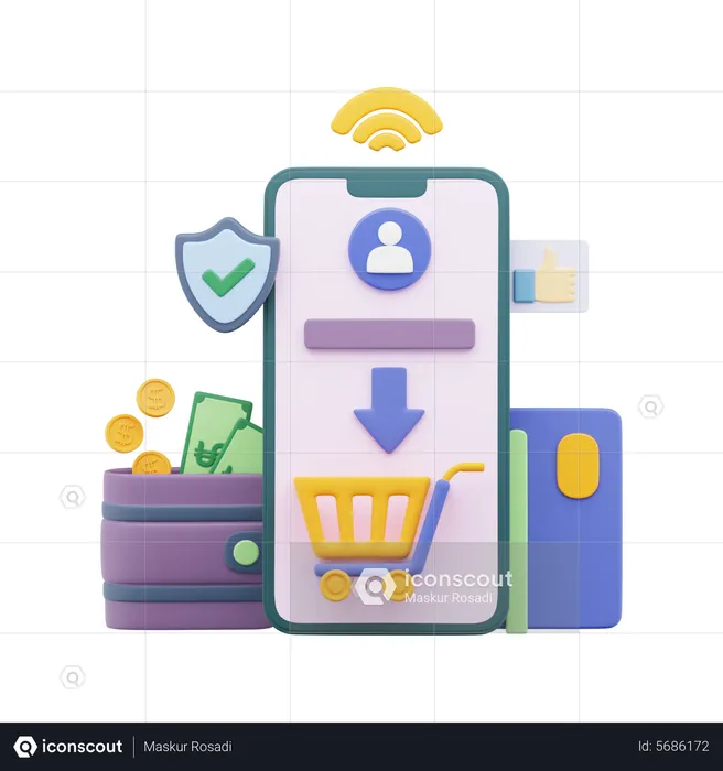 Mobile Shopping App  3D Illustration