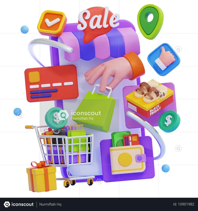 Mobile Shopping Sale Promotion  3D Illustration