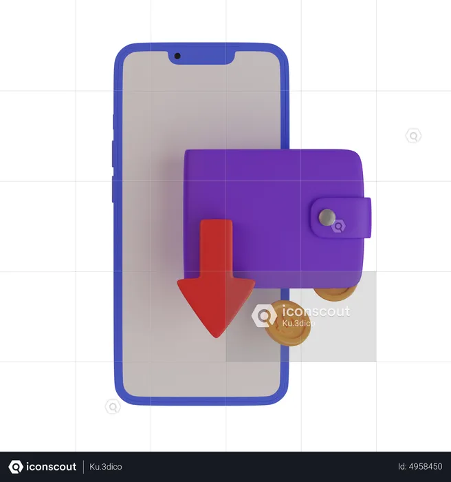 Mobile with purse falling  3D Icon