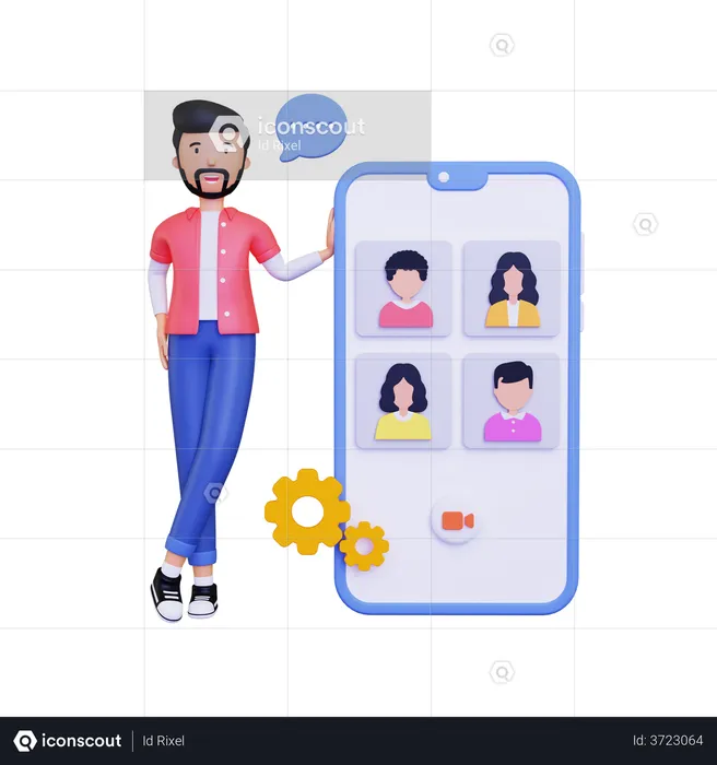 Mobiler Gruppen-Videoanruf  3D Illustration