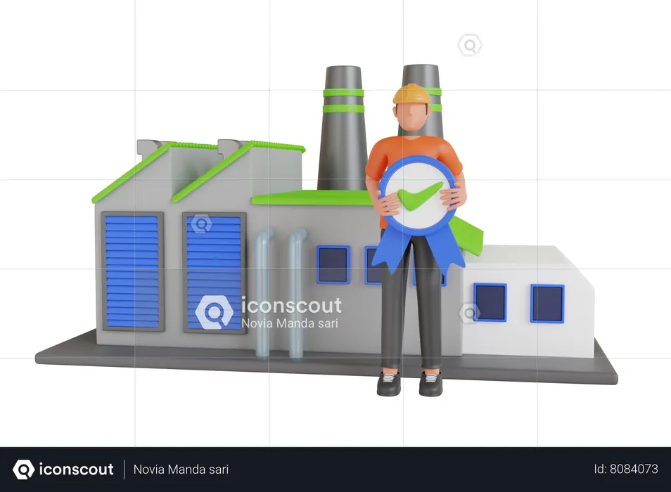 Modern Green Eco Factory Building  3D Illustration