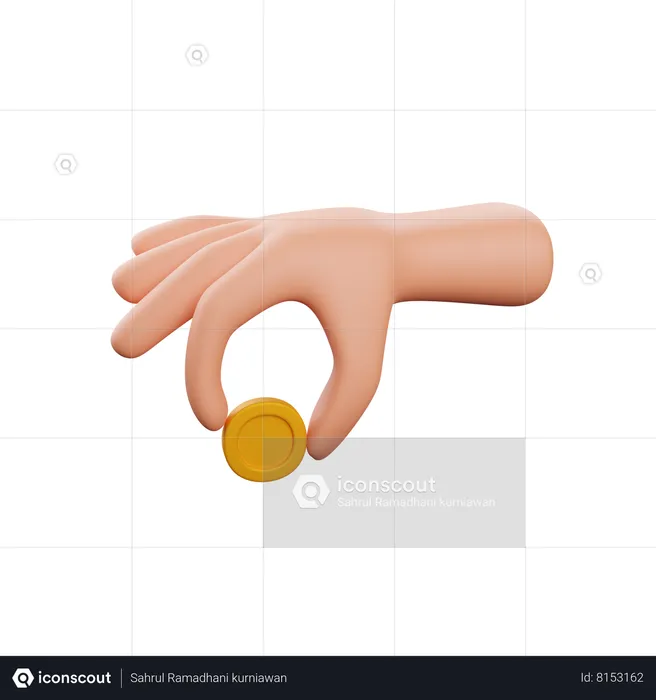 Mão segurando uma moeda  3D Icon