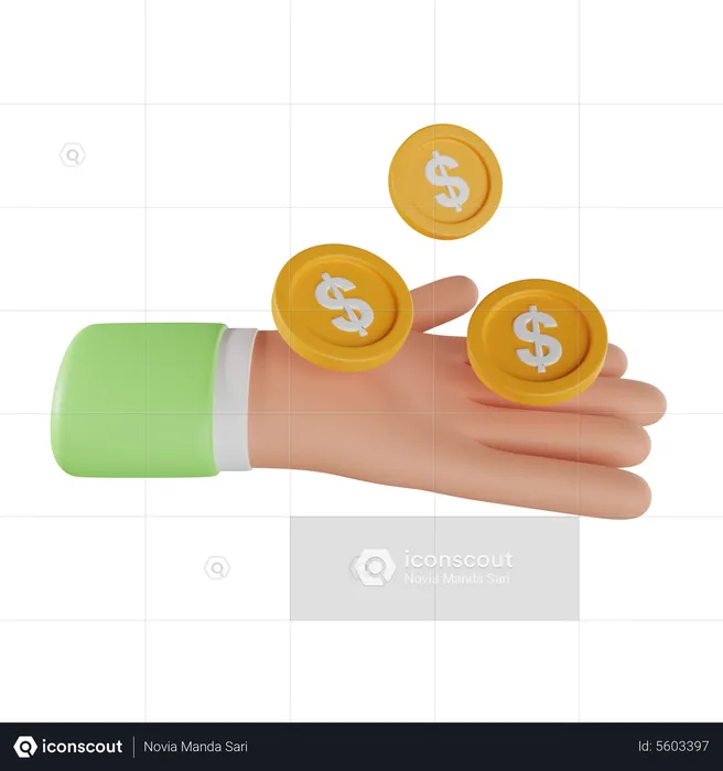 Mão segurando uma moeda de dólar  3D Icon