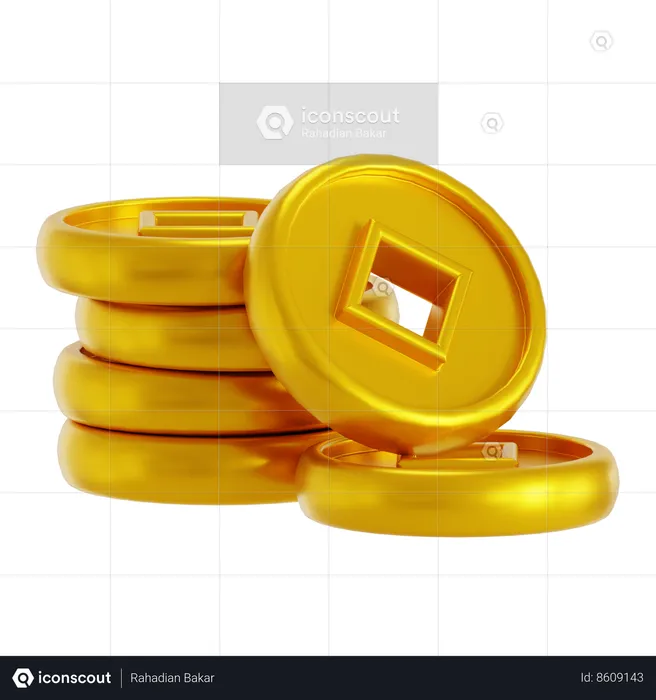 Moedas chinesas de ouro  3D Icon