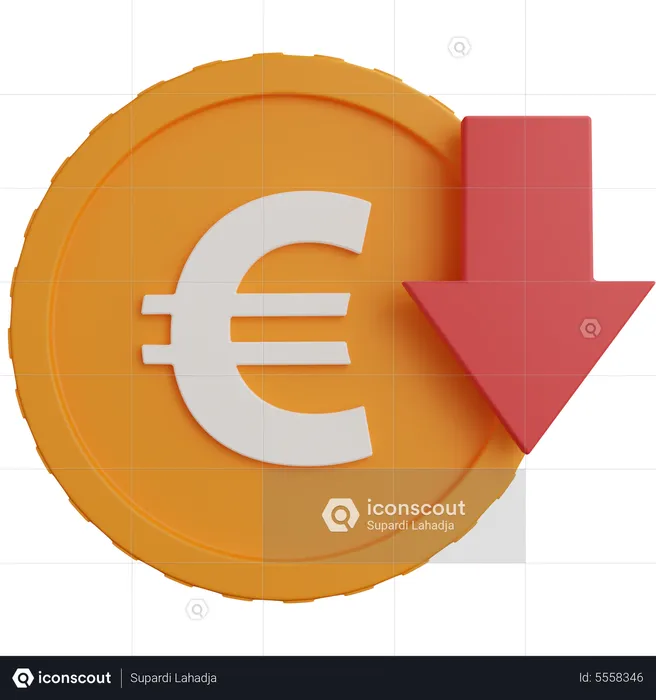 Moedas de euro com seta para baixo  3D Icon