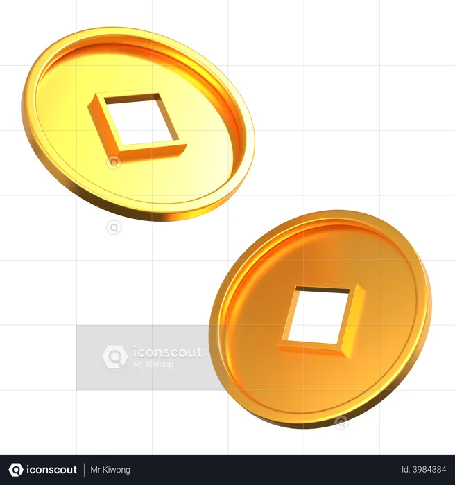 Moedas de ouro chinesas  3D Illustration