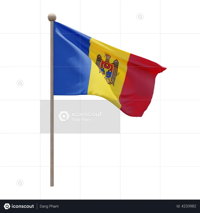Moldova Flag Pole  3D Flag