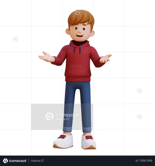 Menino com capuz fazendo pose de conversa  3D Illustration