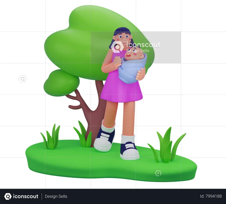 Mom Playing With Newborn Toddler  3D Illustration