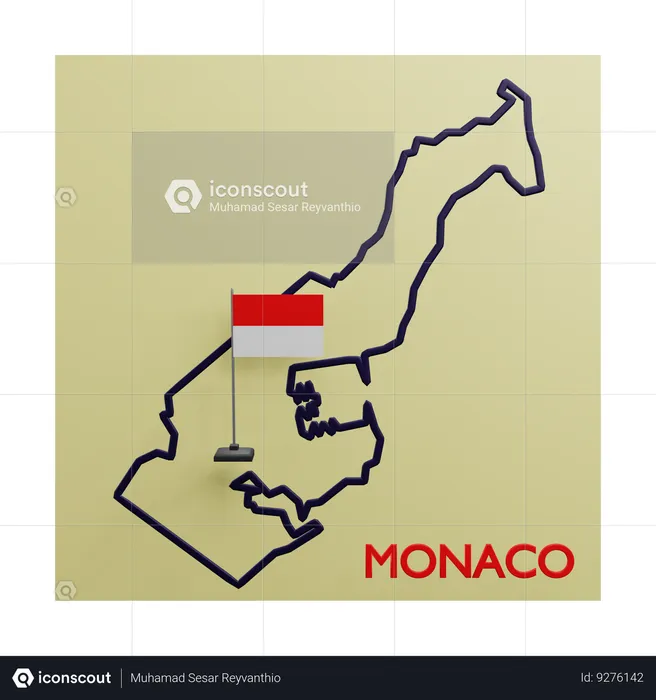 Monaco Map Flag 3D Icon