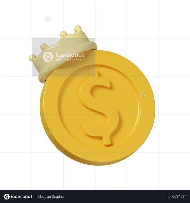 Moneda de un dólar con corona  3D Icon