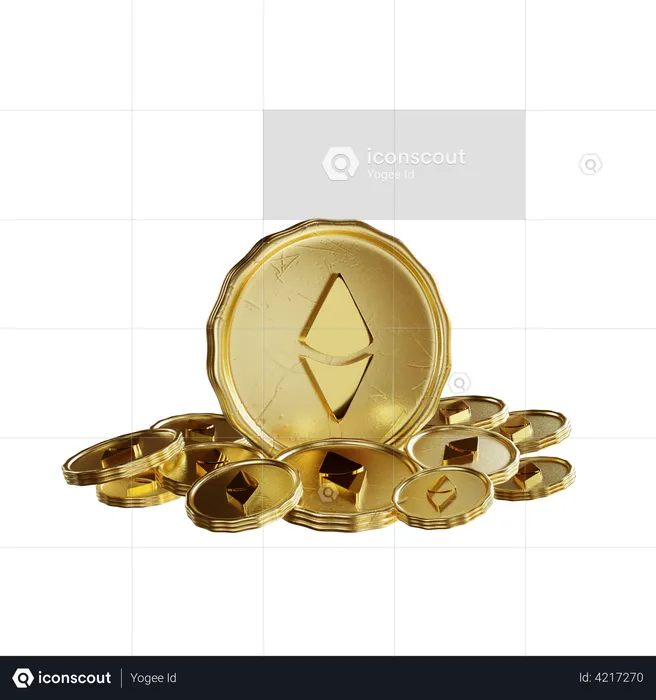 Monedas de oro de ethereum  3D Illustration