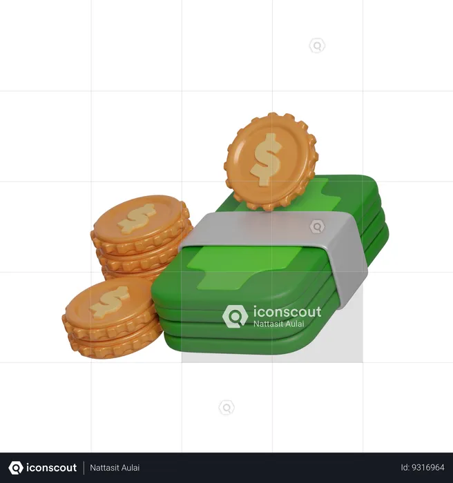 Money And Coin  3D Icon