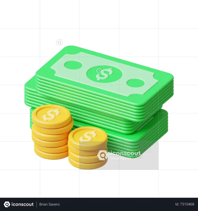 Money And Coin Stack  3D Icon
