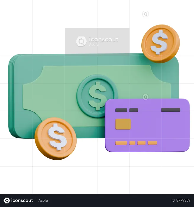 Money and Credit Card  3D Icon