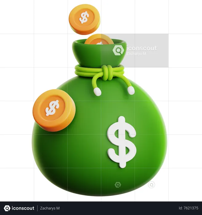MONEY BAG AND DOLLAR COIN  3D Icon