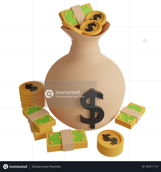 Money Bag Open  3D Icon
