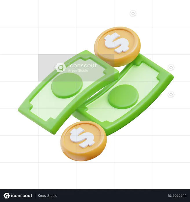 Money Cash with Coin  3D Icon