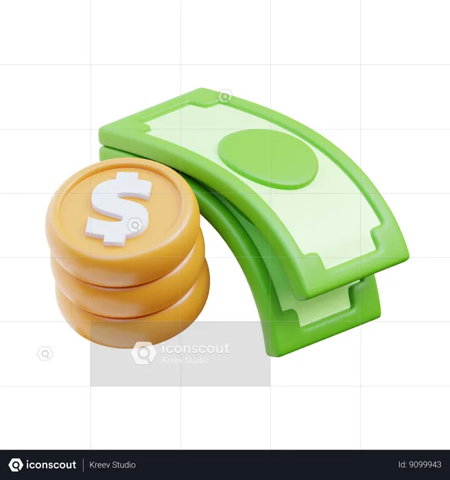 Money Cash with Coin  3D Icon