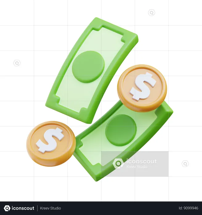 Money Cash with Coin  3D Icon