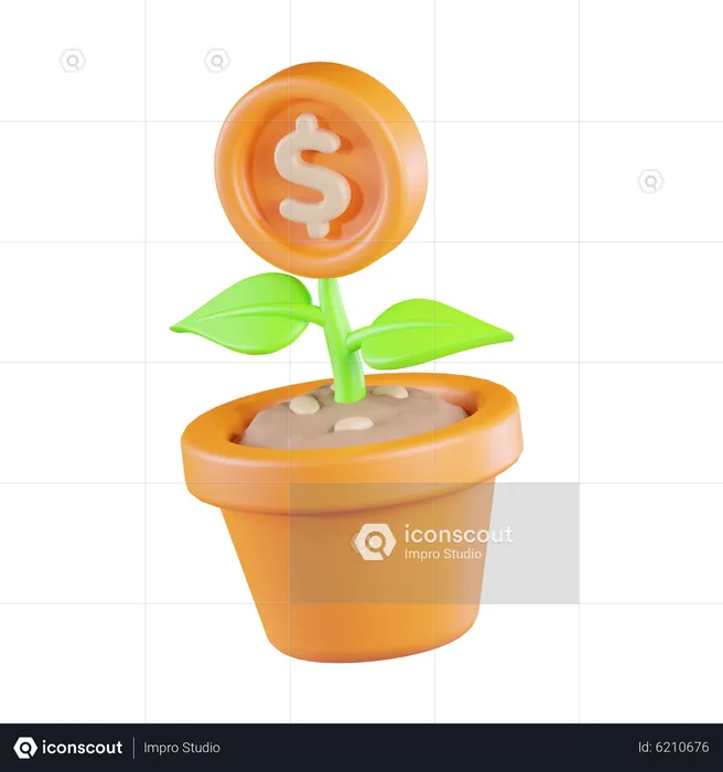 Money Coin Plant  3D Icon