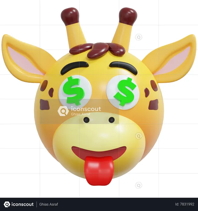 Money Face Giraffe Emoticon Emoji 3D Icon