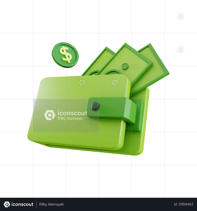 Money in wallet  3D Icon