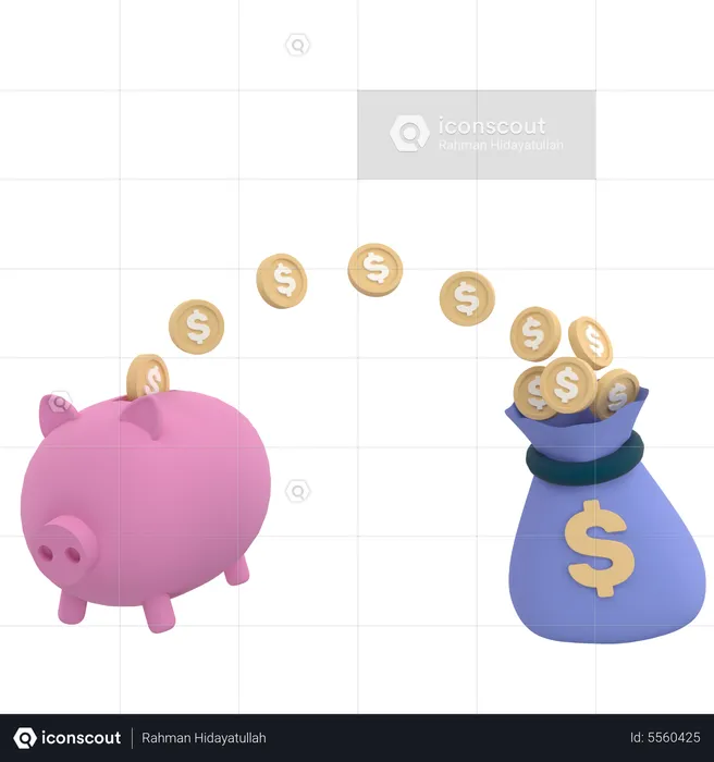 Money Transfer To Piggy Bank  3D Icon