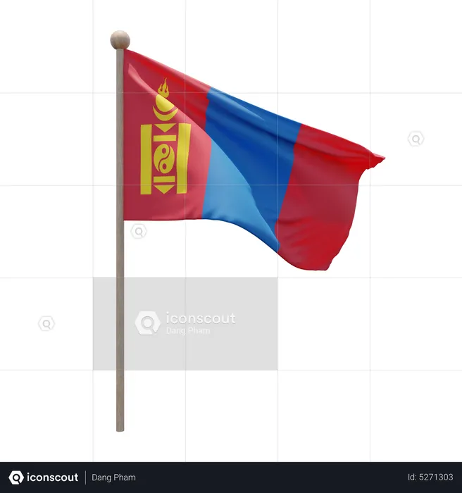 Mongolia Flagpole Flag 3D Icon