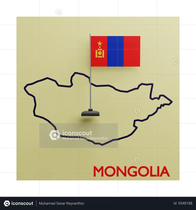 Mongolia map Flag 3D Icon