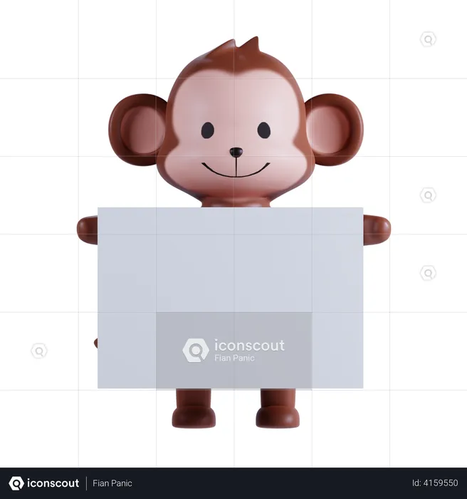 Monkey Holding Placard  3D Illustration