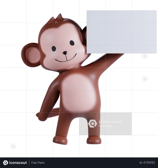 Monkey Holding White Paper  3D Illustration