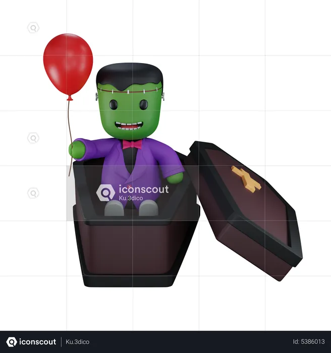 Monster sit in coffin with baloon  3D Icon
