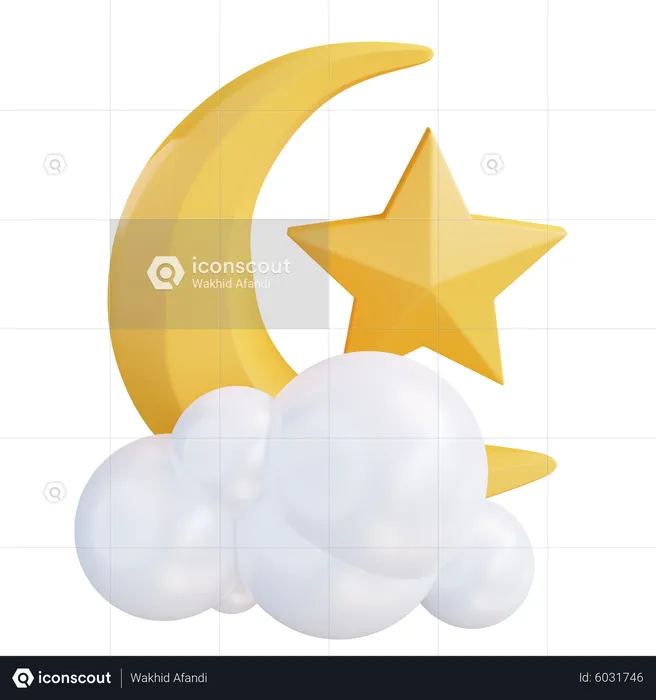 Moon And Cloud  3D Icon