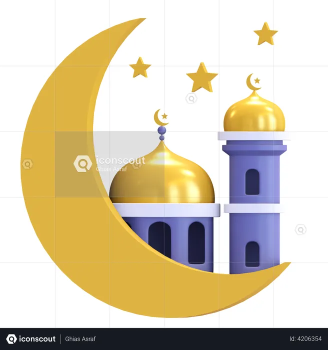 Moon And Mosque  3D Illustration