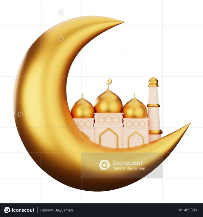 Moon And Mosque  3D Illustration