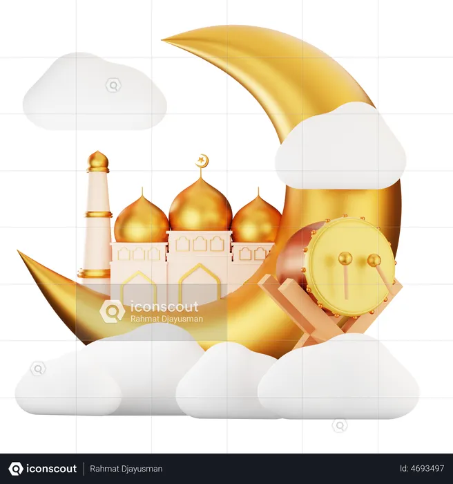 Moon And Mosque  3D Illustration