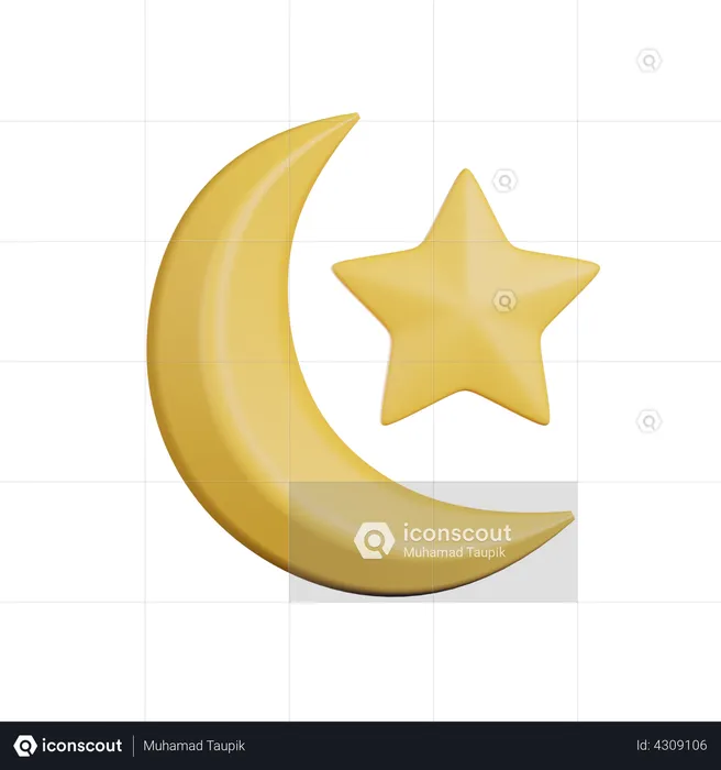 Moon and Star  3D Illustration