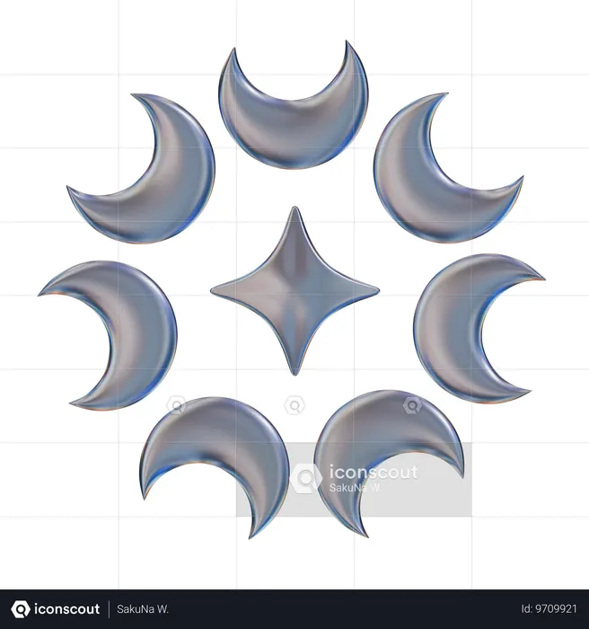 달과 별 추상 모양  3D Icon