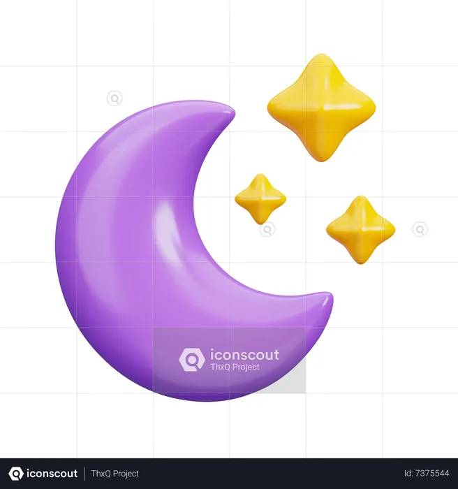 Moon and Stars  3D Icon