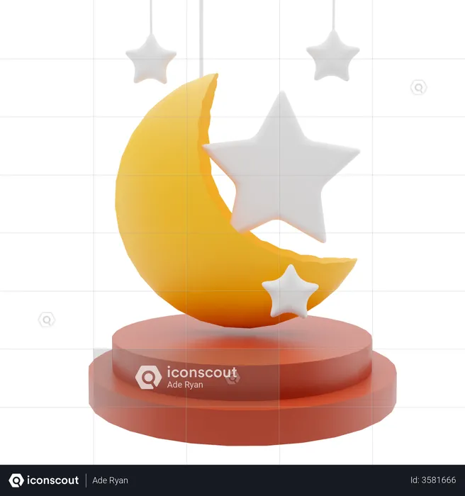 Moon With Star  3D Illustration