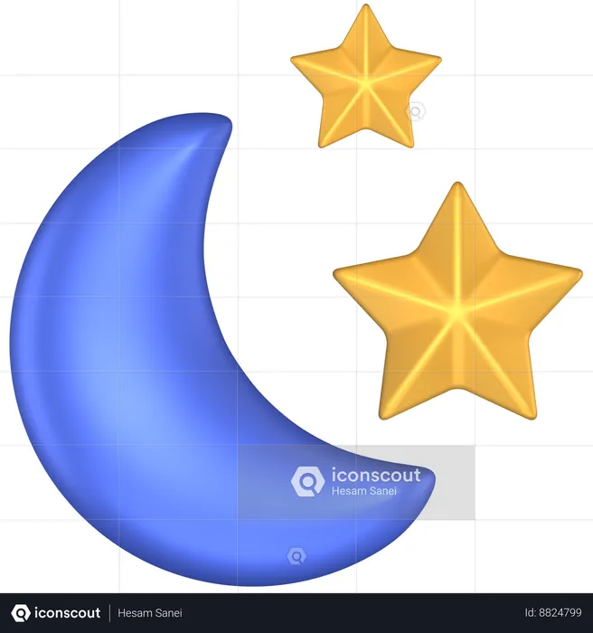 Moon with stars  3D Icon