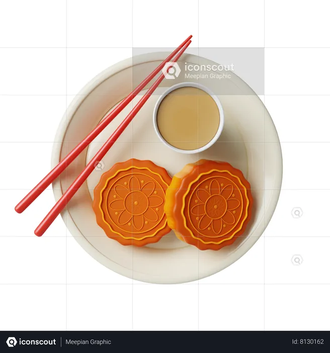 Mooncake And Tea  3D Icon