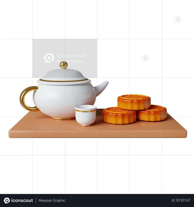 Mooncake And Tea Pot  3D Icon
