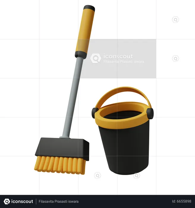 Mop And Bucket  3D Icon