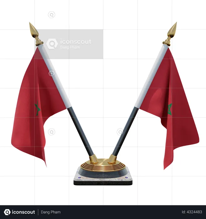 Morocco Double Desk Flag Stand Flag 3D Illustration